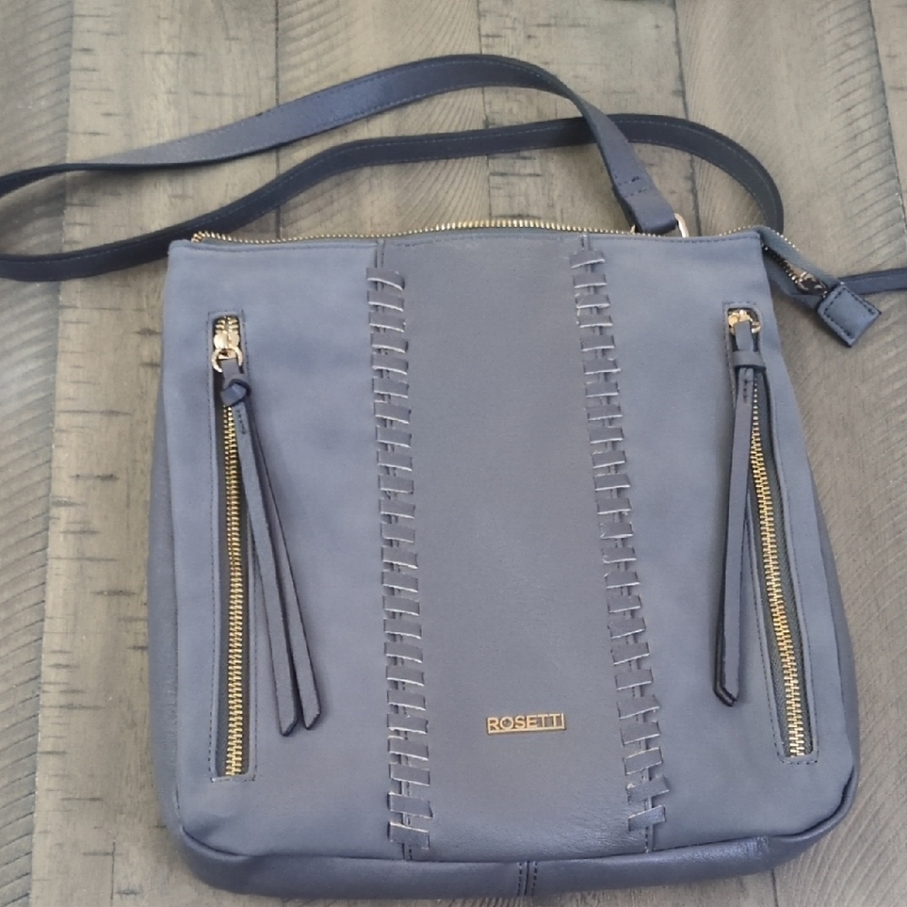 Rosetti Gray Leather Crossbody Bag with Gold Accents Beautiful